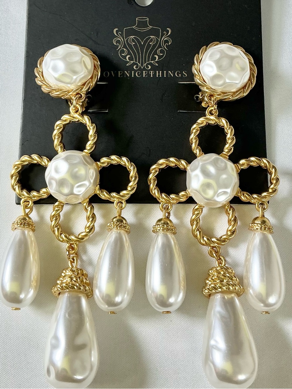 4.25” Fashion Jewelry Gold-Plated Pearl Drop Chandelier Earrings